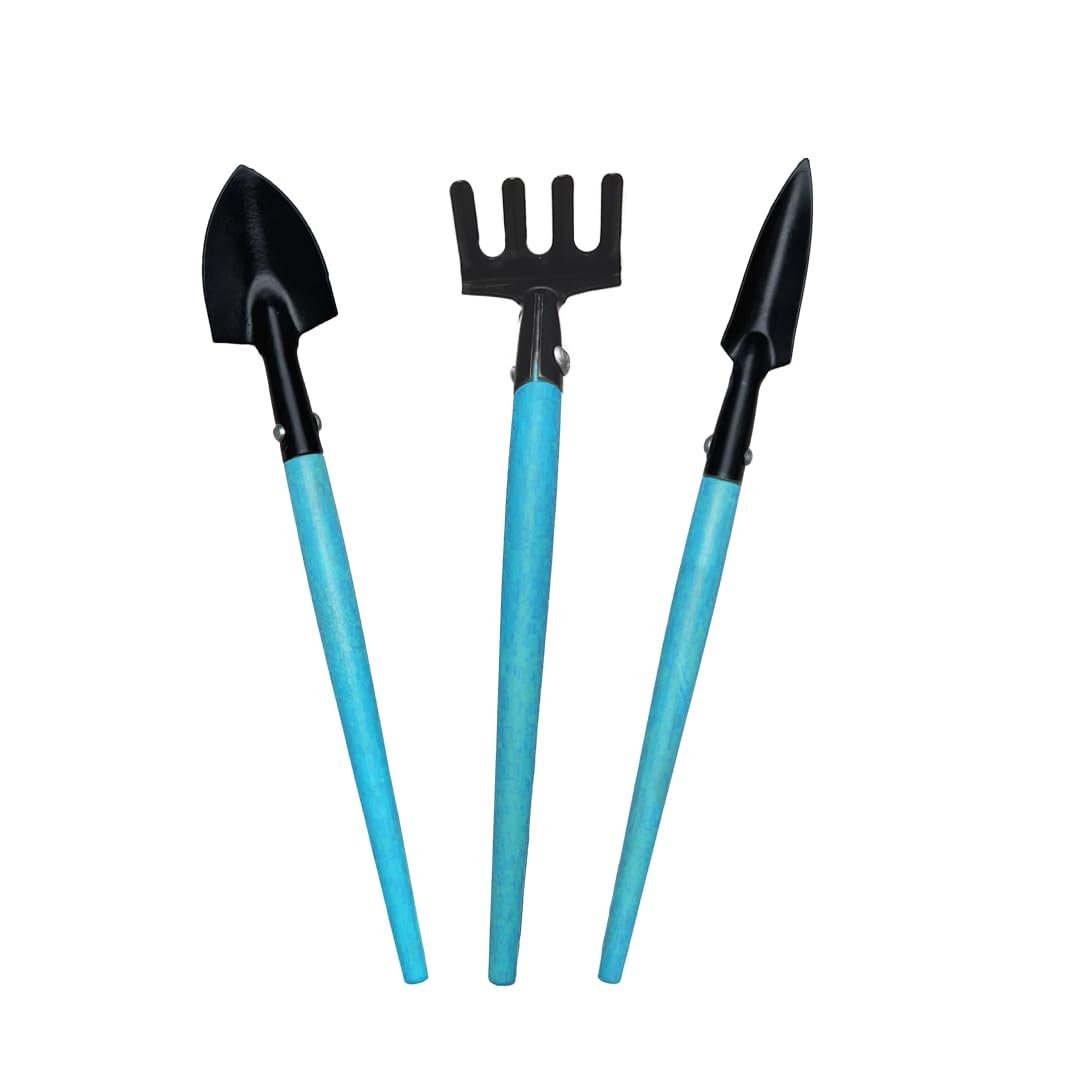 Mini Hand Tool Kit (3-Pc Set) | Mini Trowel, Mini Rake & Mini Cultivator | Compact Gardening Tools for Home & Pots.