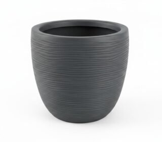 Round Planter Pot 12X12,Fiber Pot, Charcoal Grey and Beige Color, Ribbed Texture, Indoor and Outdoor Use (Beige, 14x14)