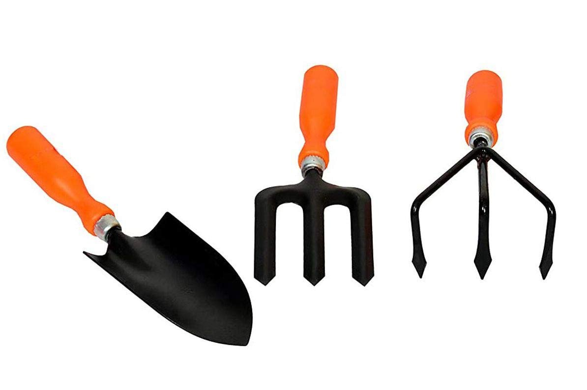New Combo 3 Pcs Sets of Gardening Tools Kit for All Your Gardening Needs, Hand Cultivator, Hand Weeder, Hand Weeding Fork (Orange & Black) Medium Size Pack of 3