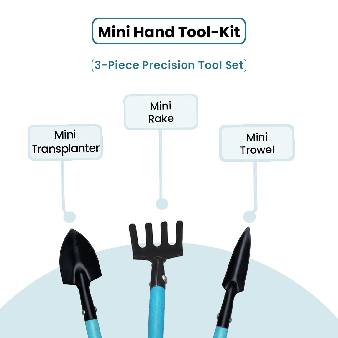 Mini Hand Tool Kit (3-Pc Set) | Mini Trowel, Mini Rake & Mini Cultivator | Compact Gardening Tools for Home & Pots. - Image 2