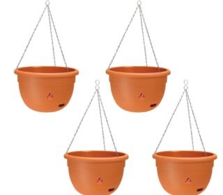 Plastics Hanging Basket Planter 4 Pack for Outdoor Indoor Plants Flowers Herbs Plastic Pots (Big)