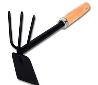 Garden Hand Cultivator with Hoe (Double Hoe, 2 in1 Heavy Duty Gardening Tool with Wooden Handle, Hand Weeder Rake for Loosening Soil, Digging & Planting for Home Garden Pots Yard