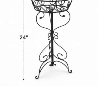 Wrought Iron Plant Stand with Scroll Design, Black