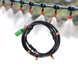 Outdoor Misting System with Adjustable Nozzles, Garden Irrigation Kit, Black, 6 Spray Heads, Automatic Watering System for Greenhouse, Patio, Lawn Cooling