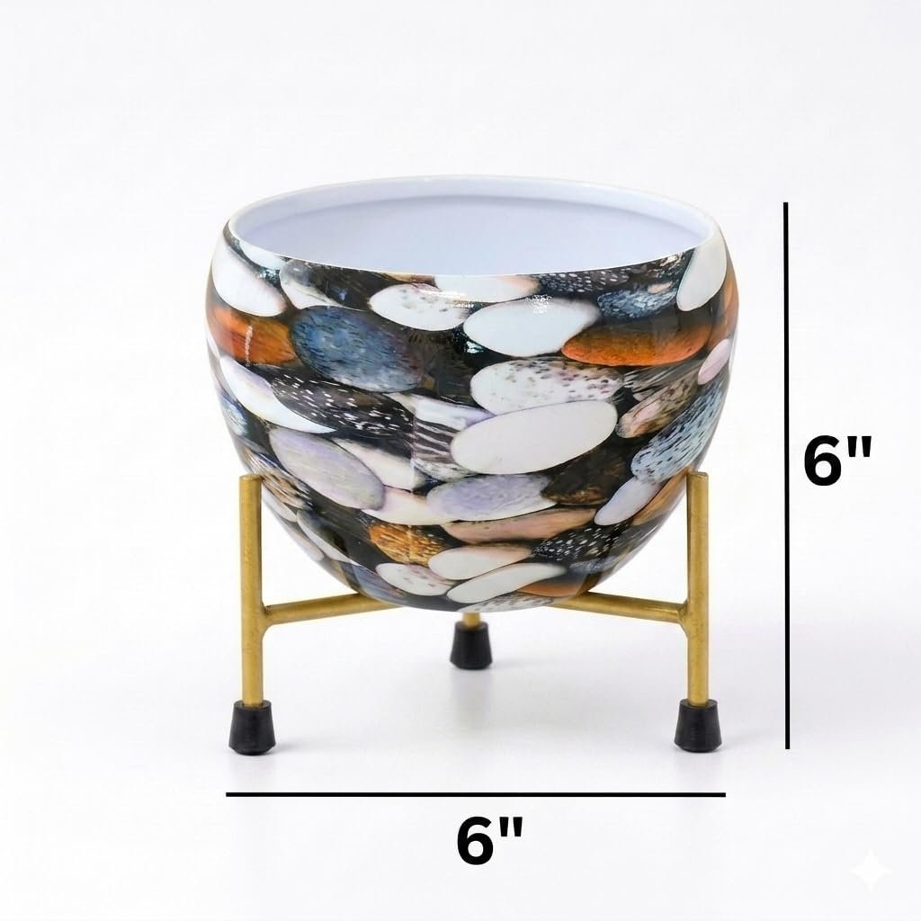 Botanical 6_Inch Decorative Planters with Modern Gold Stand – Indoor Round Metal Flower Pot for Tabletop, Shelf & Living Room Decor, Non-Slip Floor Protecting Feet (1206I) - Image 2