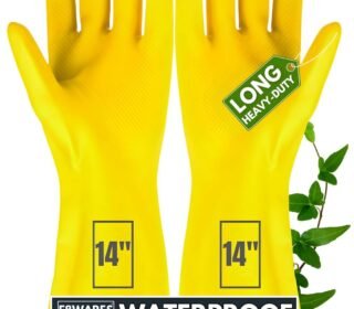 14 Inch Long & Thick Rubber Heavy Duty Gardening Gloves - Waterproof Hand Gloves for Garden Work - Handling Accessories Tools & Equipments for Home Garden,Dairy Farming, Beekeeping & Kitchen