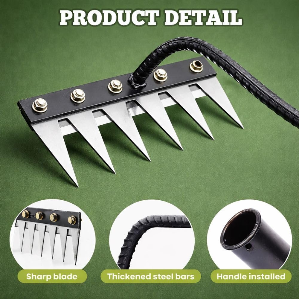 6 Teeth Garden Rake Heavy Duty Carbon Steel Rake Handle for Soil Loosening, Weeding, Lawn & Yard Cleaning – Multipurpose Outdoor Gardening Tool for Home Farm & Agricultural Use - Image 4
