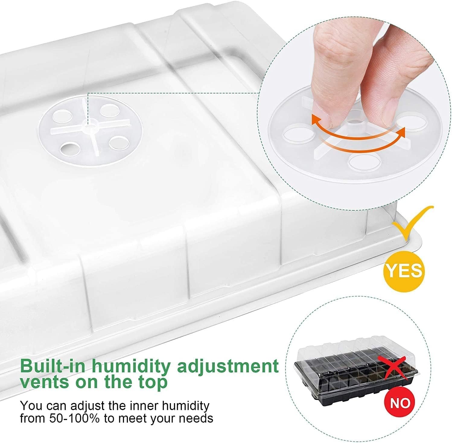 Seedling Trays Seed Starter Tray, 5-Pack Mini Propagator Plant Grow Kit Greenhouse with Humidity Vented Domes and Base for Seeds' Starting (40 Cells Per Tray, Total 200 Cells), Black - Image 5