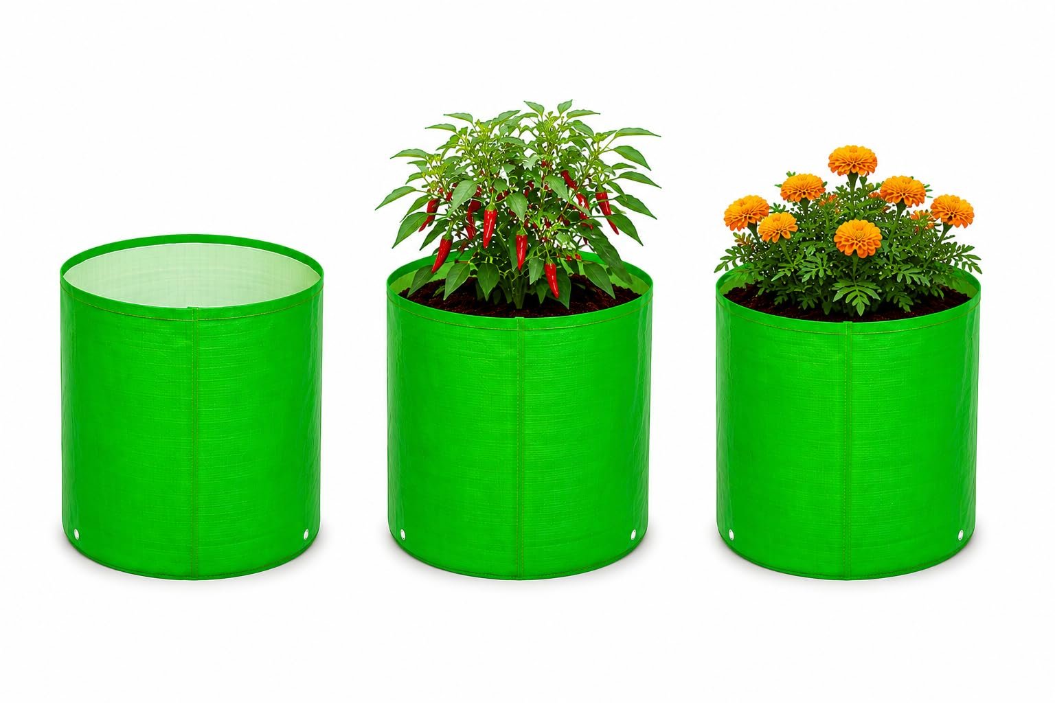 Premium Hdpe Uv Protected Round Shaped Green Colour Plants Grow Bags Suitable for Terrace and Vegetable Gardening 10x10 Inch Pack of 3