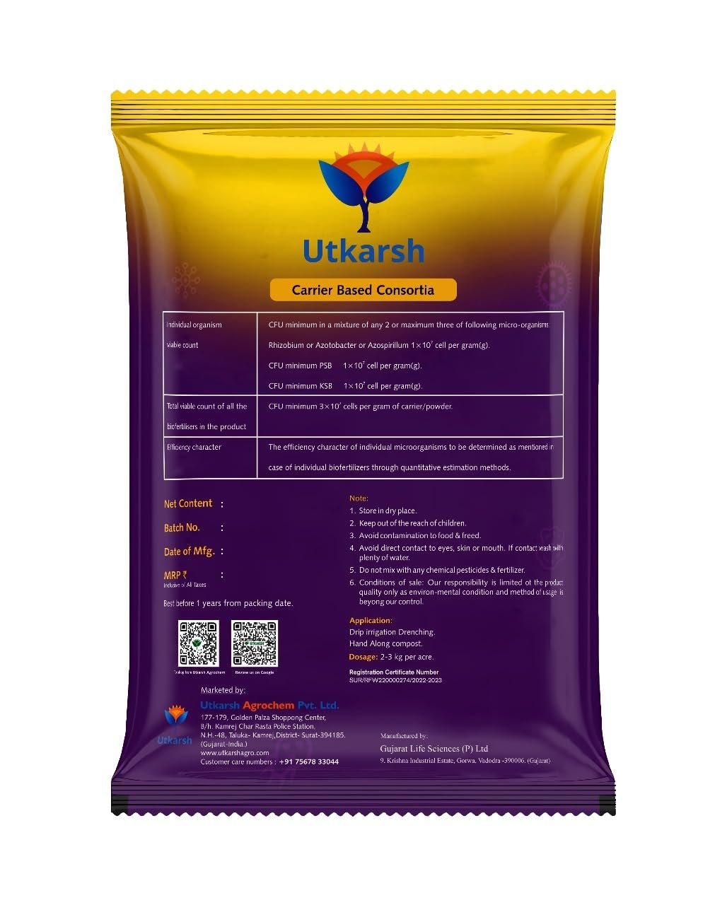 Utkarsh Microbes (Carrier Based Consortia Biofertilizer - Azotobacter, Acetobacter, Rhizobium, Phosphorus Solubilizing Bacteria PSB, Potassium Mobilizing Bacteria KMB) (900 gm; Pack of 1) - Image 8