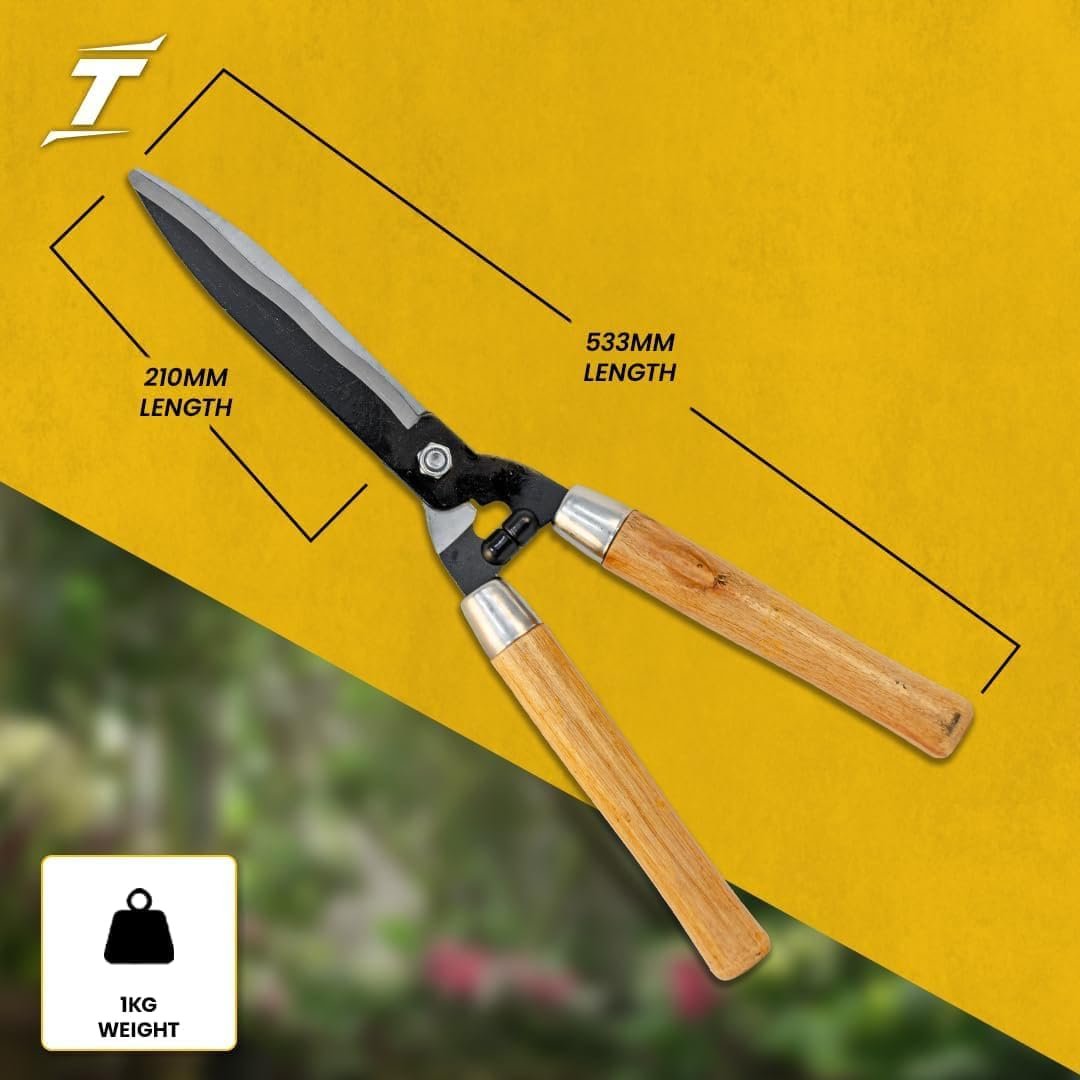 Garden Hedge Shears with Wooden Handle,Carbon Steel Blades