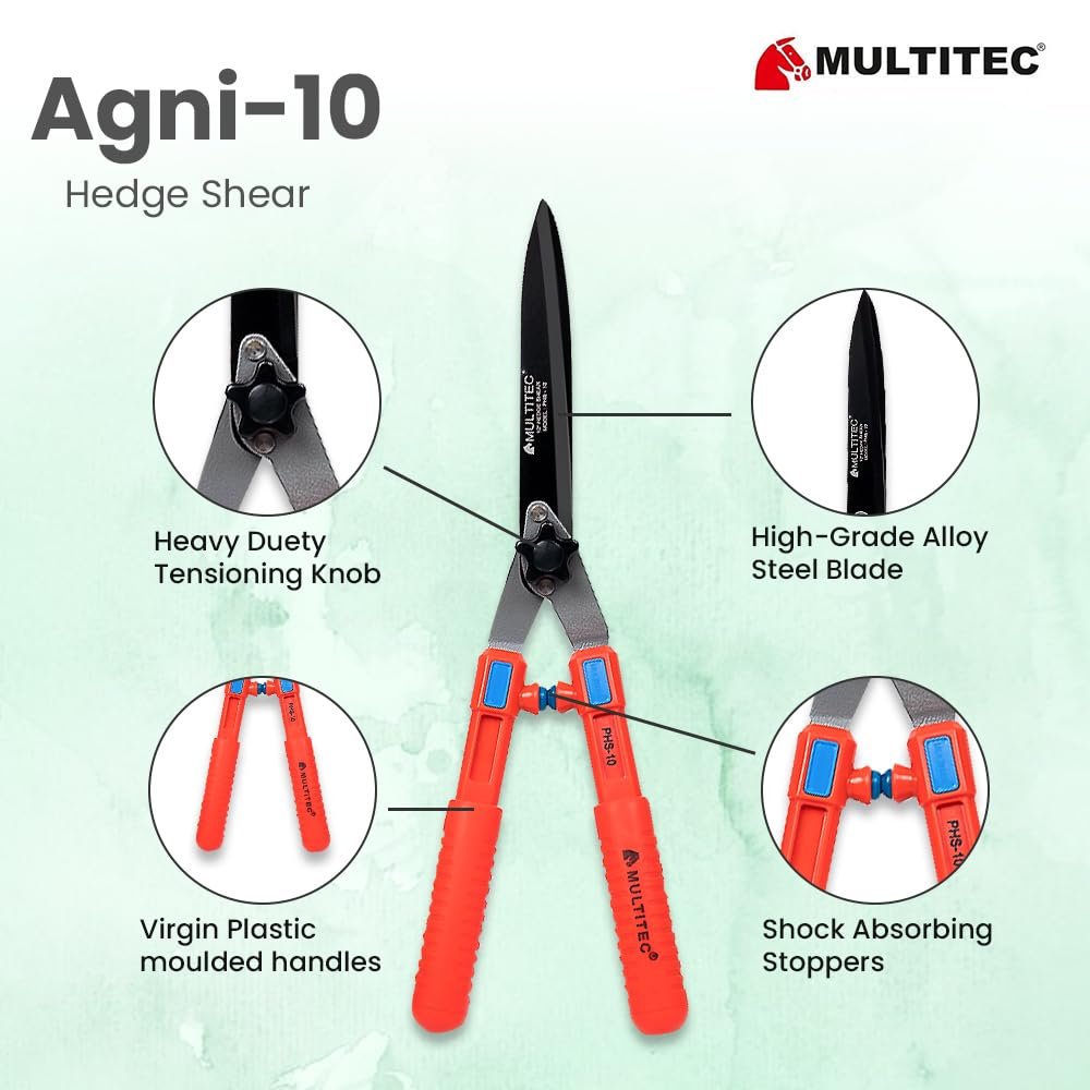 MULTITEC 10-Inch Hedge Shears | Heavy Duty Plant Cutter with Sharp Carbon Steel Blade & Ergonomic Plastic Handles | Garden Scissors for Hedge, Bush, Shrub & Plant Pruning | Manual Garden Cutter - Image 3