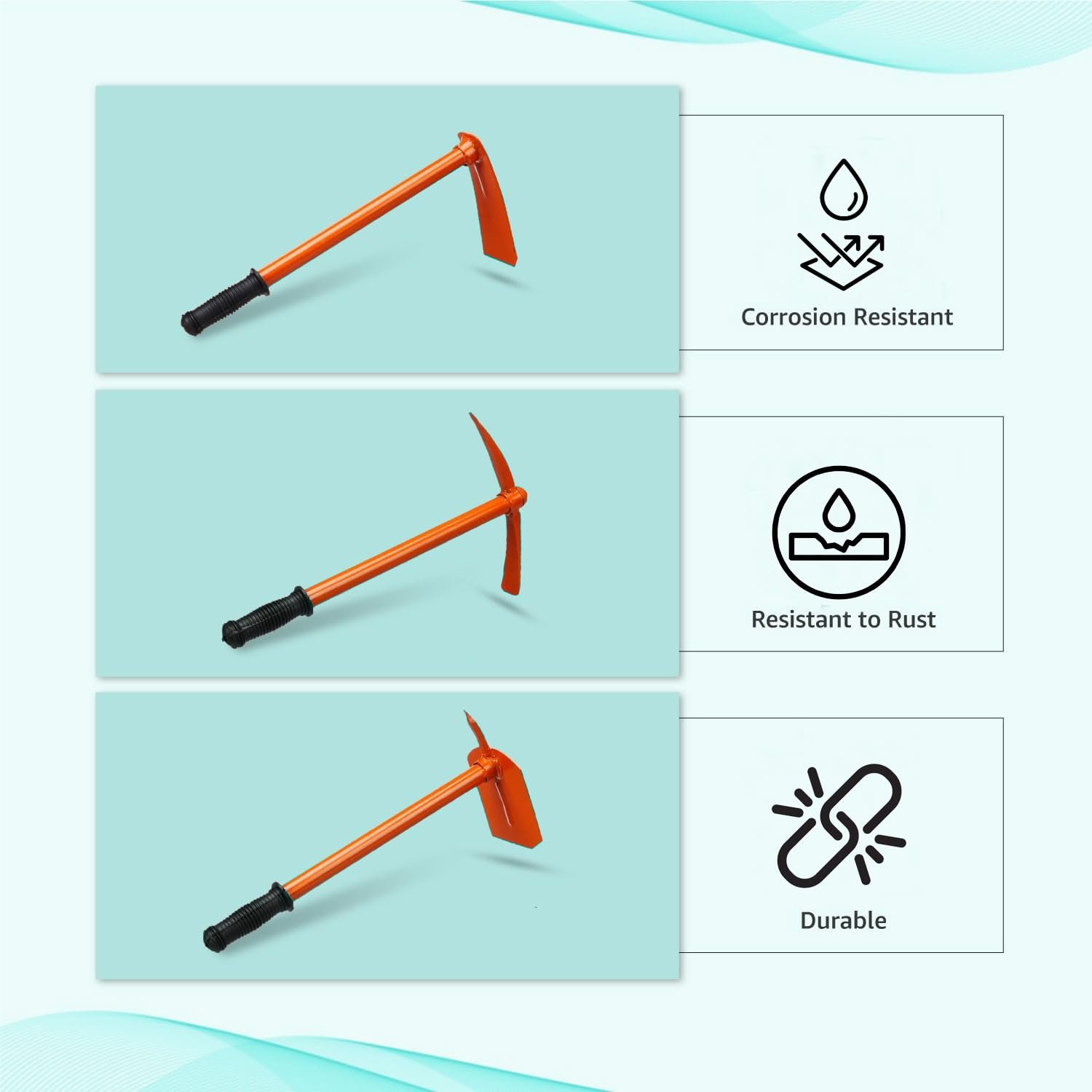 Heavy Duty Garden Kit | Garden Pickaxe (Tiller) & Hand Hoes with Prongs-2 Nos.|Garden Kit Essentials, Strong, Durable Steel Planter Accessories |Gardening Tools for Home Garden- Set of 3 - Image 4