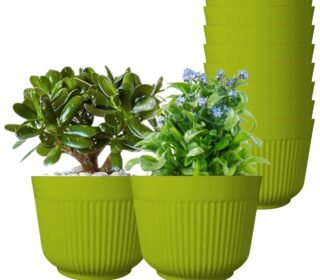 12Inch Pots for Plants Big Size Plastic Pots | Lightweight | Indoor and Outdoor Flower Pot for Home/Office/Table/Garden/Balcony (Green) (Pack of 10)