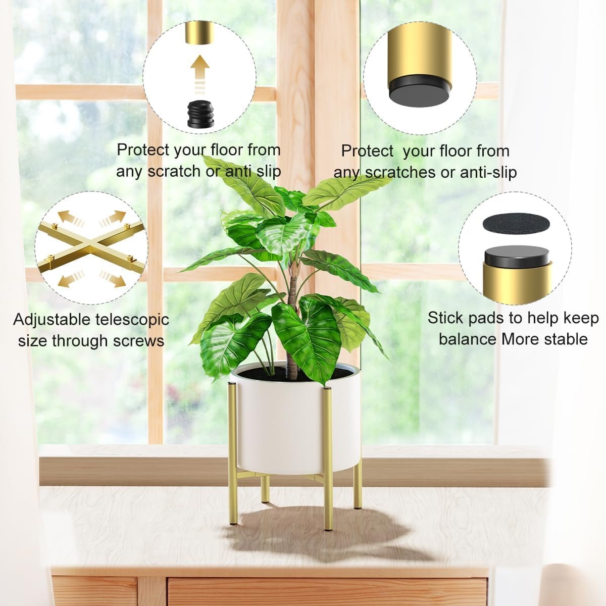 Plant Stand, Indoor Plant Stand Adjustable for 8 to12 inches Plant Pot, Metal Plant Stands For Indoor Plants Mid Century Stable Stylish Black Planter Stand for Outdoor, Black 1 Pack, Pot not Included - Image 3