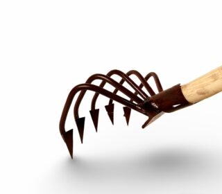 5 Prong Claw Garden Fork, Heavy Duty Cultivator with Wooden Handle, Large Tilling Tool for Soil Loosening