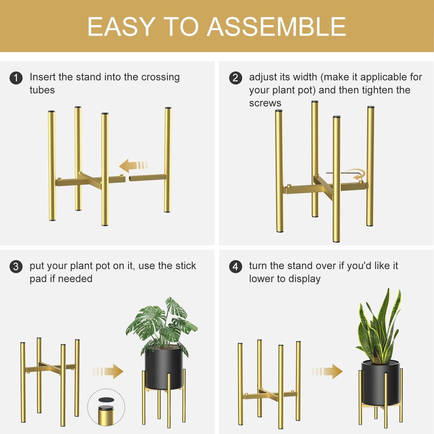 Plant Stand, Indoor Plant Stand Adjustable for 8 to12 inches Plant Pot, Metal Plant Stands For Indoor Plants Mid Century Stable Stylish Black Planter Stand for Outdoor, Black 1 Pack, Pot not Included - Image 6