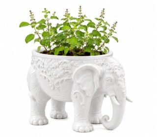 AVINOHA Airavata Nano Marble Elephant Planter Bowl for Home Decor, White, Tulsi Pot, Functional & Decorative, 23.5 x 17.5 x 17 cm