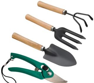 Garden Tool Kit Set with Hand Trowel, Cultivator, Fork, Pruner, 4 Pieces