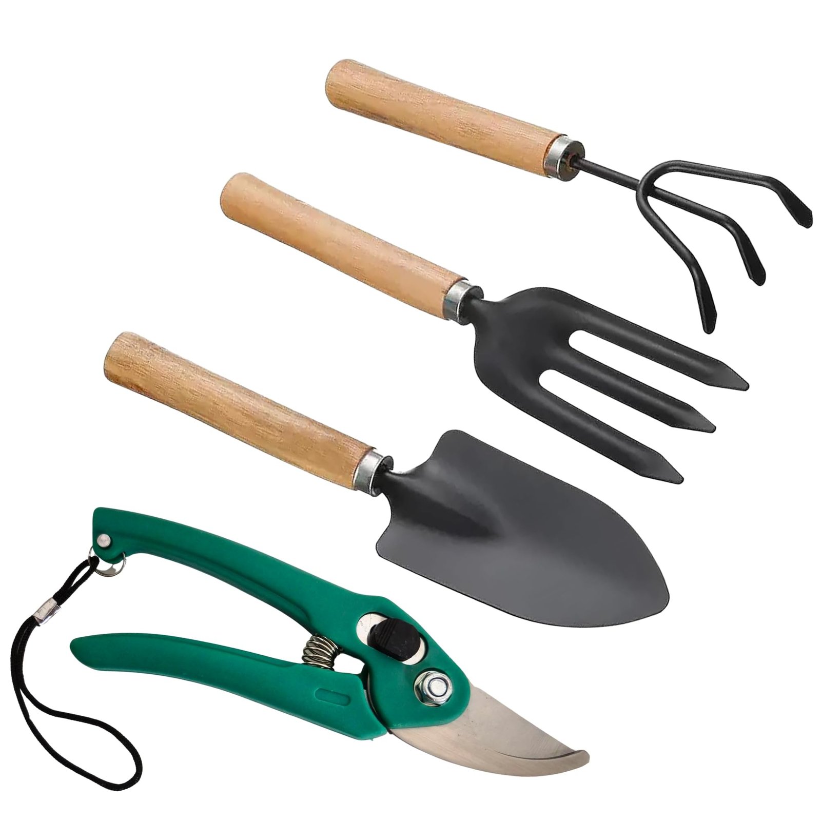 Garden Tool Kit Set with Hand Trowel, Cultivator, Fork, Pruner, 4 Pieces