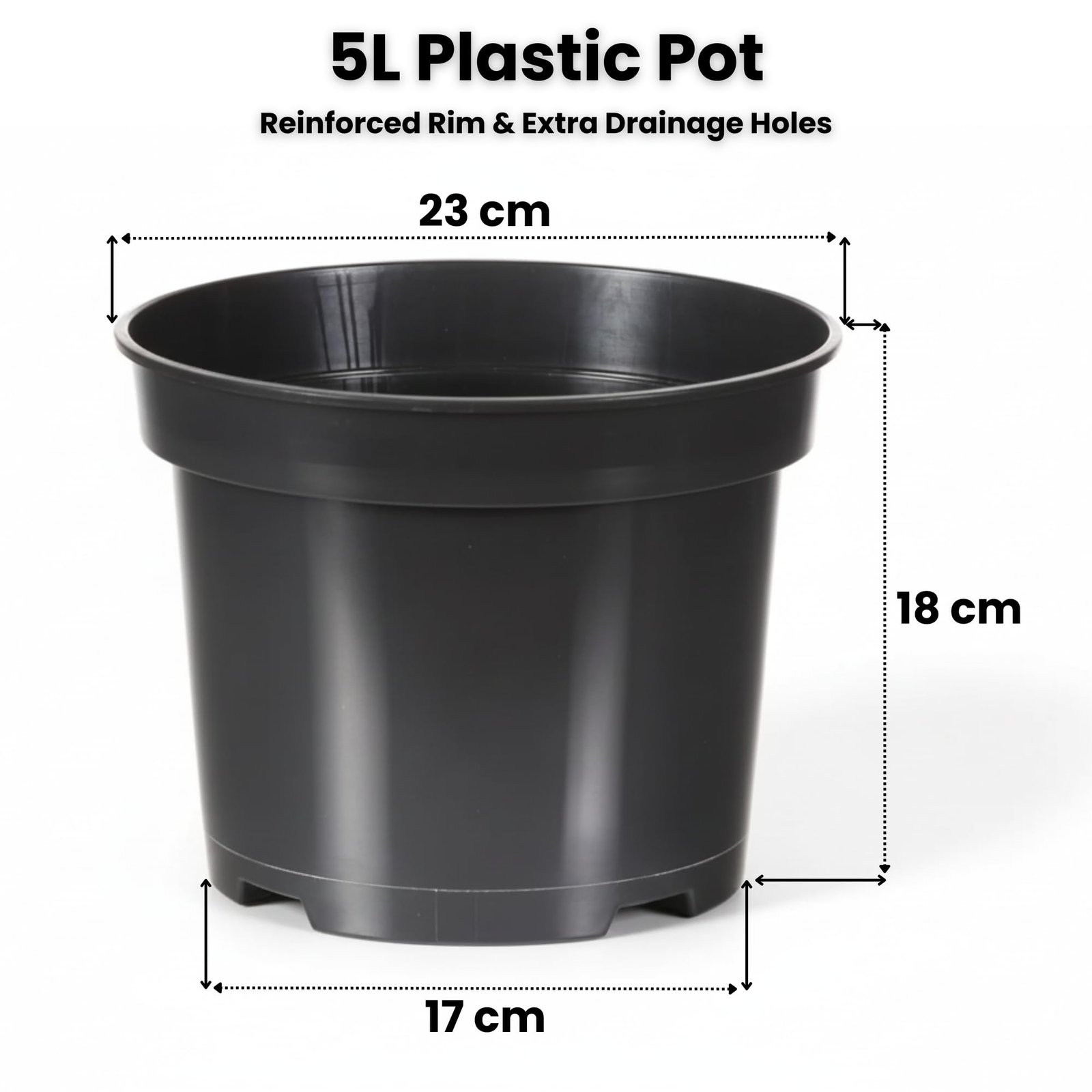 Black Plastic Plant Pots 0.5L 1L 2L 5L 7.5L 10L 12L 15L – Flower, Nursery & Growing Containers, Reinforced Rim, Extra Drainage – Multi Pack 1–200 (5L, Pack of 10) - Image 2