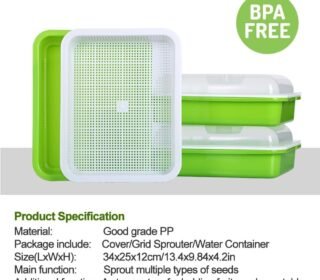 Garden Seed Sprouter Tray Bpa Free Pp Soil-Free Big Capacity Healthy Wheatgrass Grower With Lid Sprouting Kit 13.4X9.84X4.72 Inches (Pack Of 1 Pcs), Green