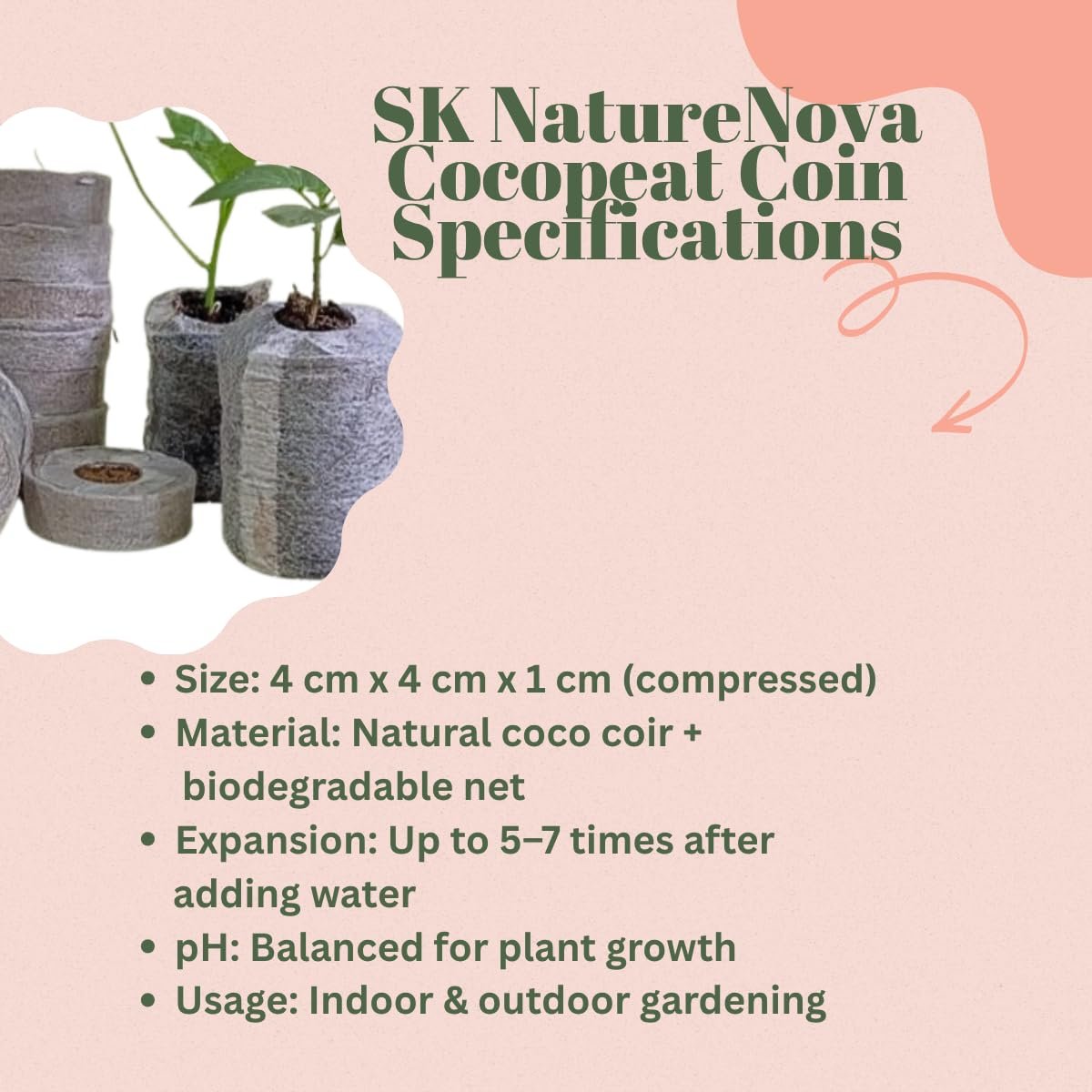 Cocopeat Seed Germination Kit | Coir Coin for Gardening Seedling | Kit for Strong Root Growth |Size 4cmx1cm | Coco Peat Disc for Plants | Netted |Round (Pack of 50) - Image 9