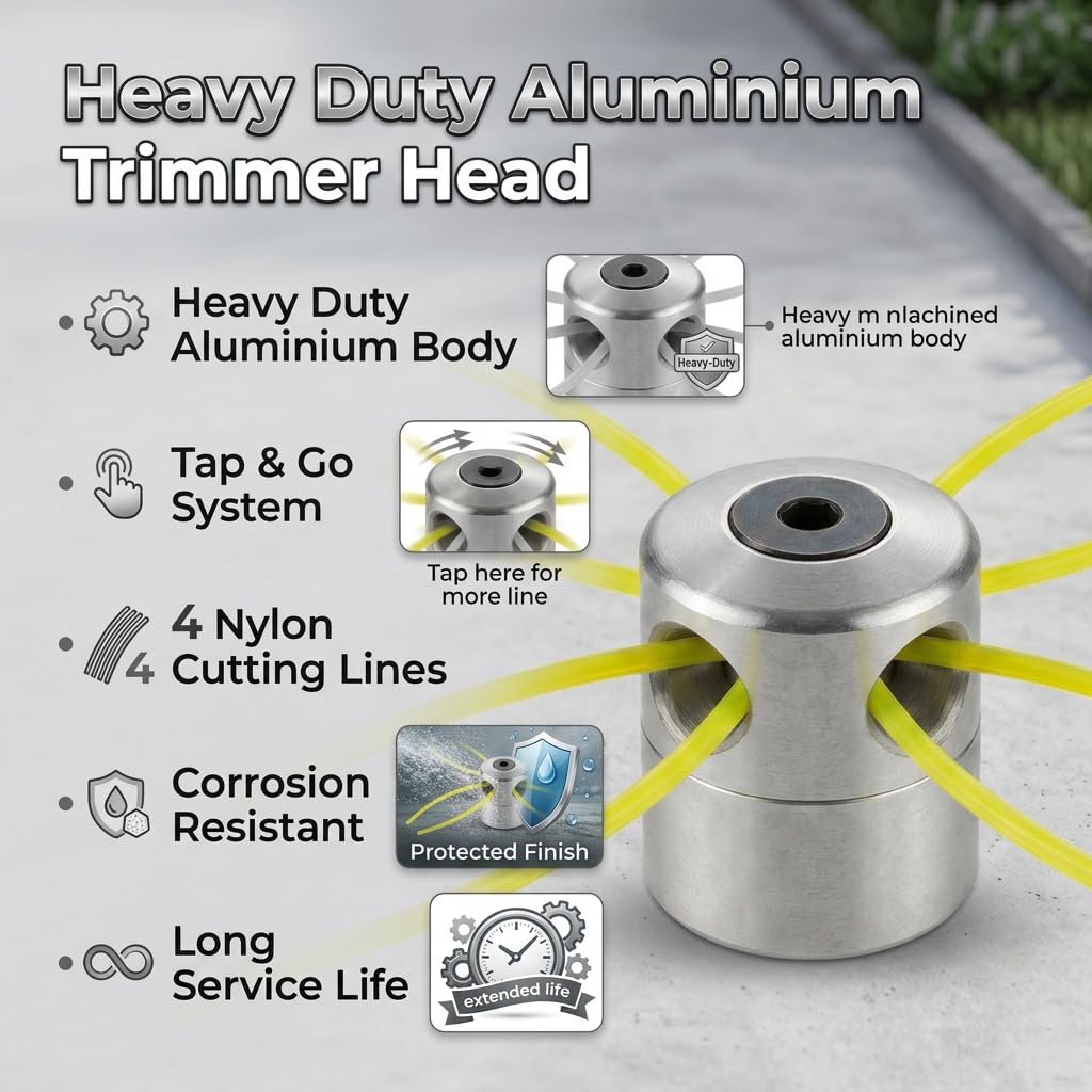 Weed Trimmer Head, Aluminum Grass Trimmer Head with 4 Lines Brush Cutter Head Lawn Mower Accessories Cutting Line Head for Strimmer - Image 2