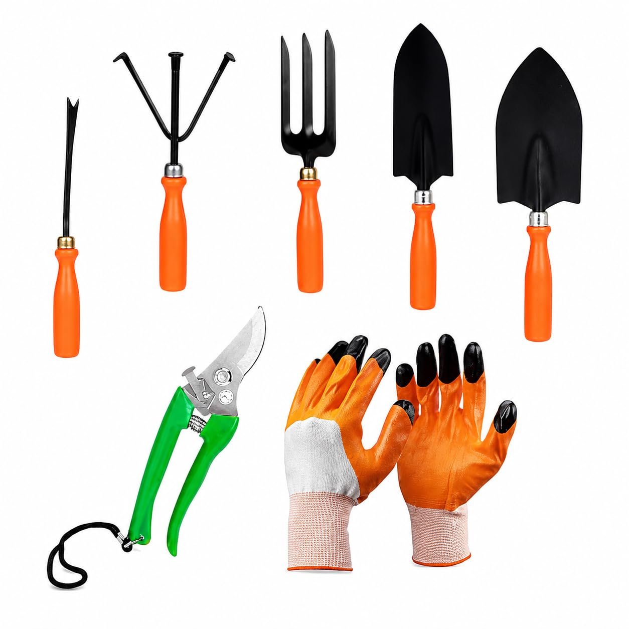 Garden Tool Set Combo,7 Pcs Gardening Tools Kit for Home Garden-(Cultivator, Fork,Trowels,Weeder,Gloves,Pruner Cutter),Lightweight, Portable, Durable Gardening Items for Indoor and Outdoor Use