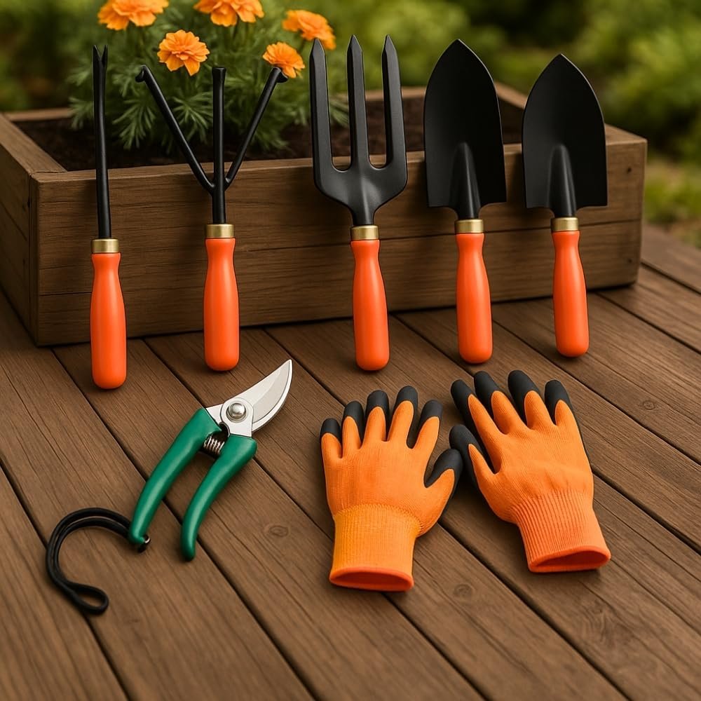 Home Tools, 7Pcs Gardening Tools Kit for Home Garden - (Cultivator, Fork, Trowels, Weeder, Gloves, Pruner Cutter), Lightweight, Portable, Durable Gardening Items for Indoor and Outdoor Use - Image 2