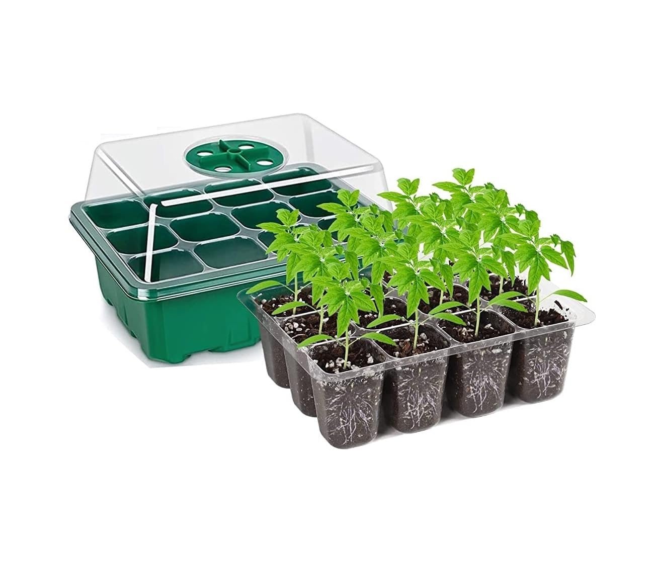 ® Seed Starter Tray Seedling Starter Kits, Plant Starter Kit with Humidity Domes and Base Indoor Greenhouse Mini Propagator Station for Seeds Growing Starting (12 Cells per Tray) (Pack of 1)
