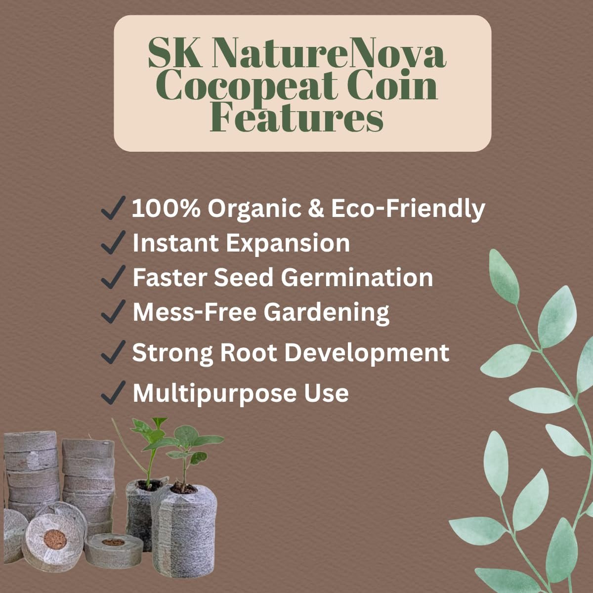 Cocopeat Seed Germination Kit | Coir Coin for Gardening Seedling | Kit for Strong Root Growth |Size 4cmx1cm | Coco Peat Disc for Plants | Netted |Round (Pack of 50) - Image 8