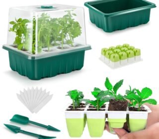 Seed Starter Tray, 12 Pots, 2 Tools, 10 Labels, Clear Lid