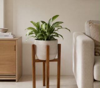 100% Teak Wood Plant Stand | Handmade Wooden Flower Pot Stand | Heavy Duty Modern Plant Holder for Living Room, Balcony & Office | Natural Finish | 18 Inch Height