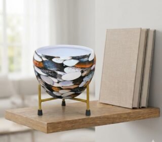 Botanical 6_Inch Decorative Planters with Modern Gold Stand – Indoor Round Metal Flower Pot for Tabletop, Shelf & Living Room Decor, Non-Slip Floor Protecting Feet (1206I)