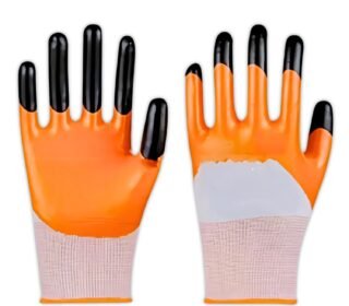 Soft Grip Garden Gloves for Gardening Thorn Proof, Anti-Slip Latex Coated, Heavy Duty Reusable Safety Gloves for Planting, Farming & Industrial Utility Glove For Home & Outdoor Use Orange (Pair of 5)\