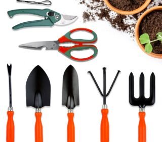 Garden Tools Kit Set of 7, Weeder, 2 Trowels, Hand Fork, Cultivator