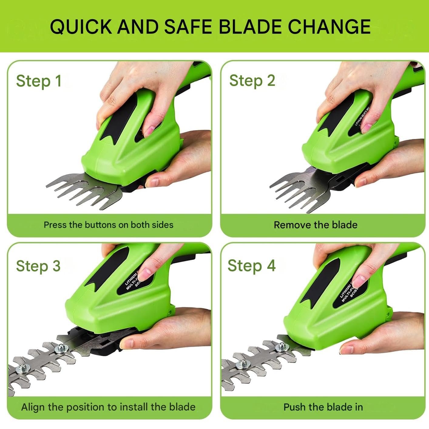 2-in-1 Cordless Hedge Trimmer, Handheld Shrub Trimmer, 8.4V Battery, Dual-Edge Blade, Lightweight Grass Shears for Lawn, Garden & Shrubs, Easy One-Hand Operation. - Image 8