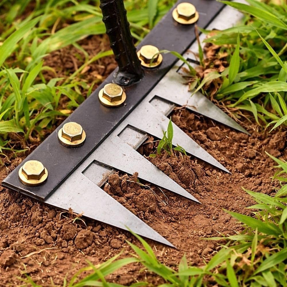 6 Teeth Garden Rake Heavy Duty Carbon Steel Rake Handle for Soil Loosening, Weeding, Lawn & Yard Cleaning – Multipurpose Outdoor Gardening Tool for Home Farm & Agricultural Use - Image 3