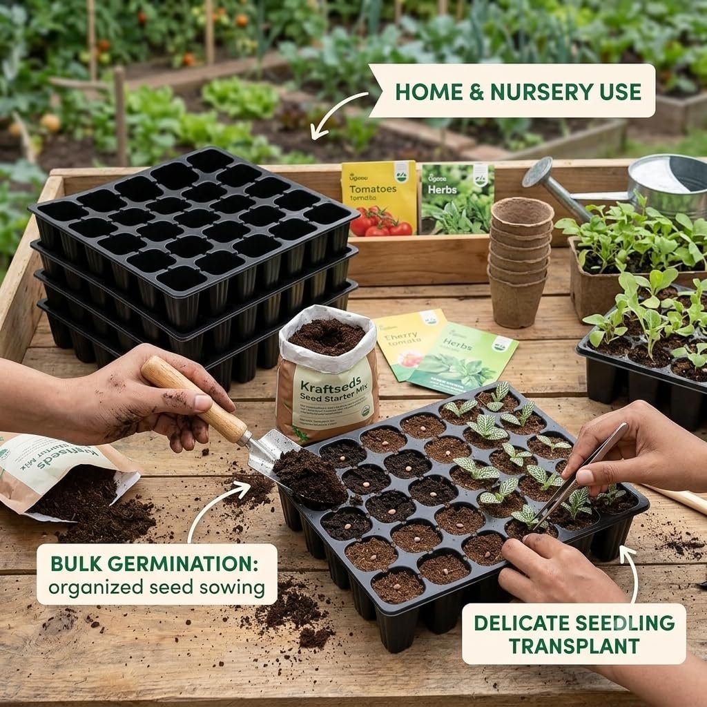 SJ Organics Seed Starter Tray - Pack of 10 (48 Cells Each) | Heavy Duty Germination Tray for Vegetables, Flowers & Hydroponic Gardening - Image 2