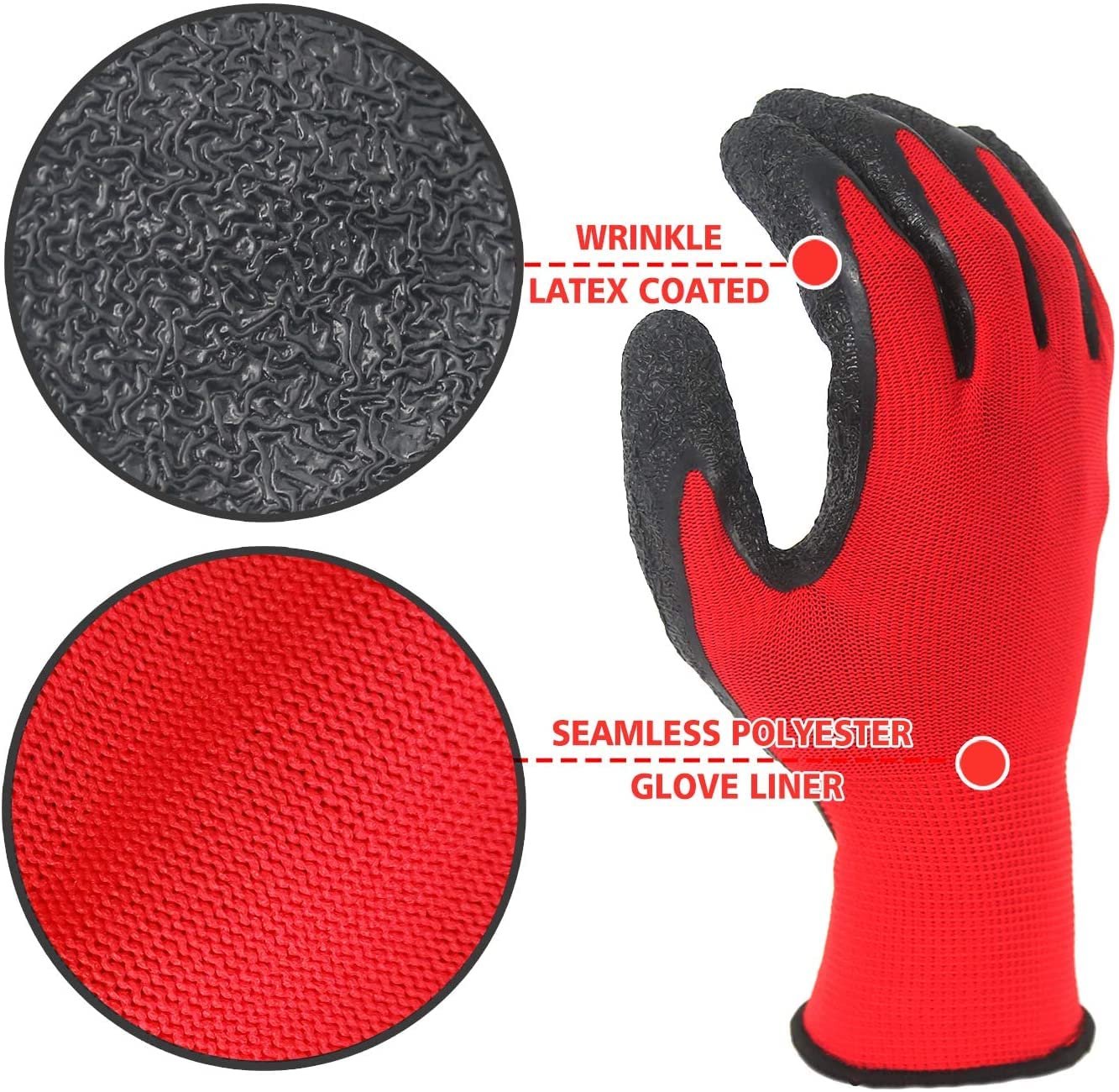 24 Pairs Multi-Purpose Work Gloves, Industrial Protective Gloves for Mechanics, Workshop and Assembly, Black n RED - Image 3