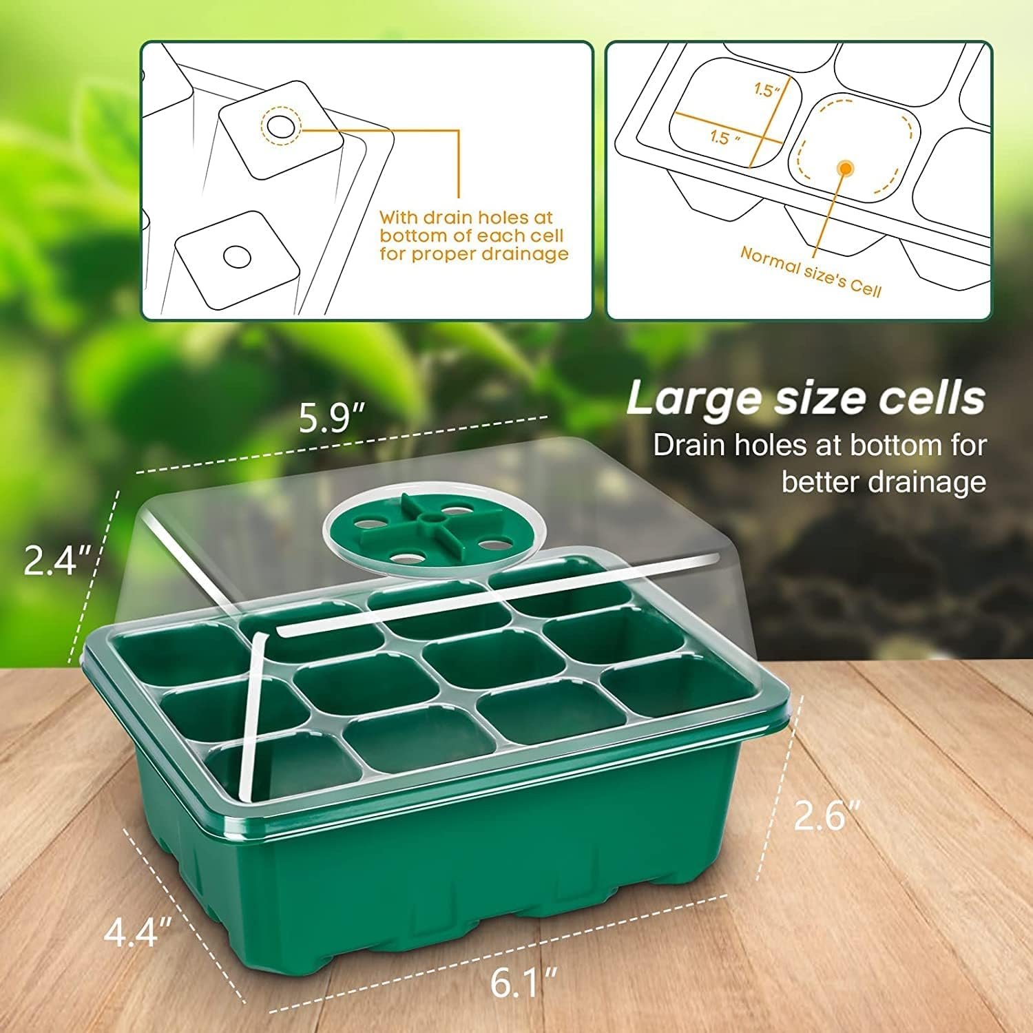 ® Seed Starter Tray Seedling Starter Kits, Plant Starter Kit with Humidity Domes and Base Indoor Greenhouse Mini Propagator Station for Seeds Growing Starting (12 Cells per Tray) (Pack of 1) - Image 4