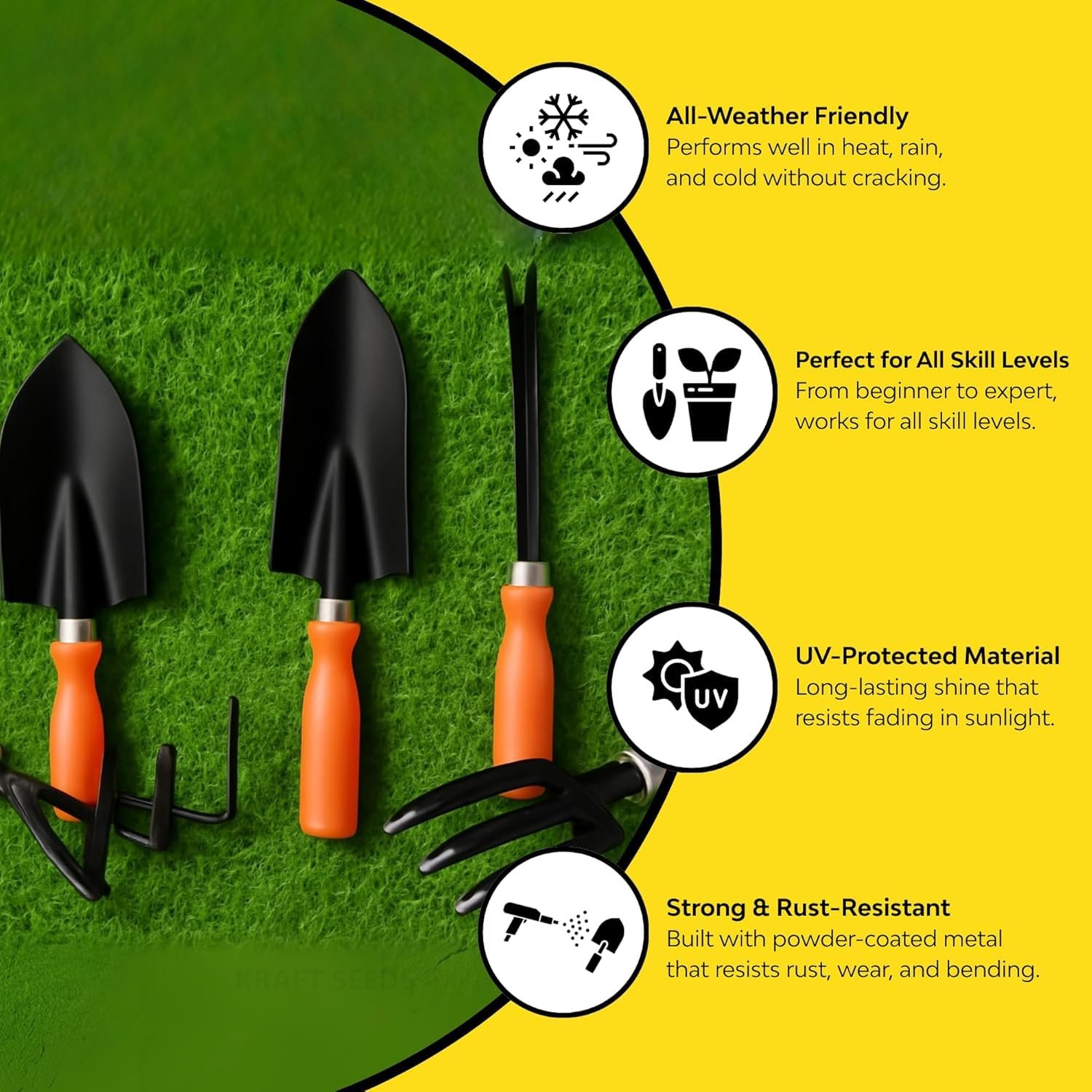 Gardening Hand Tools Set - 5 Pieces (Cultivator, Big and Small Trowel, Weeder, Fork) | Tools for Home Garden | Durable Plant Tool Kit | Farming Tools - Image 3