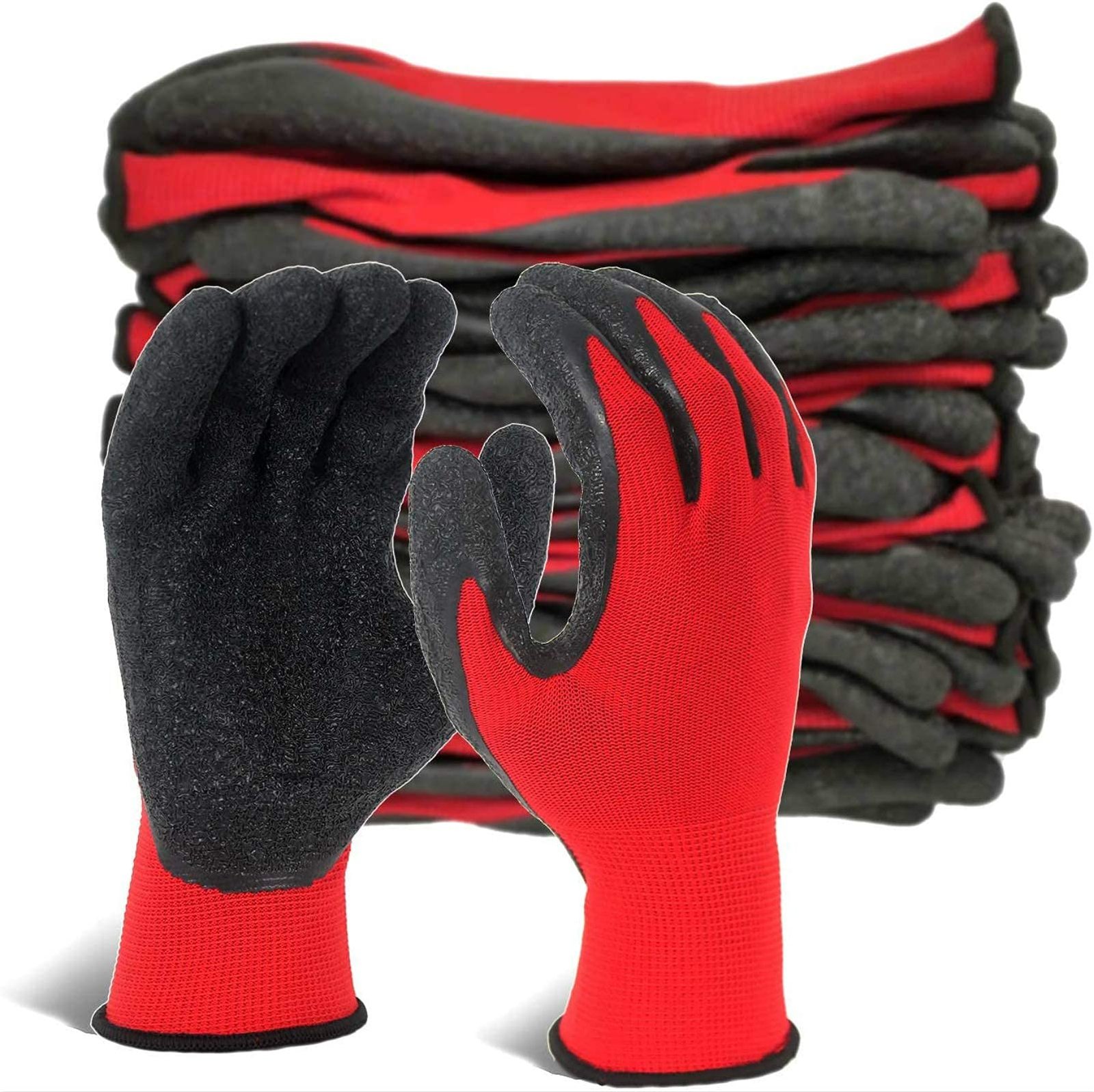 24 Pairs Multi-Purpose Work Gloves, Industrial Protective Gloves for Mechanics, Workshop and Assembly, Black n RED