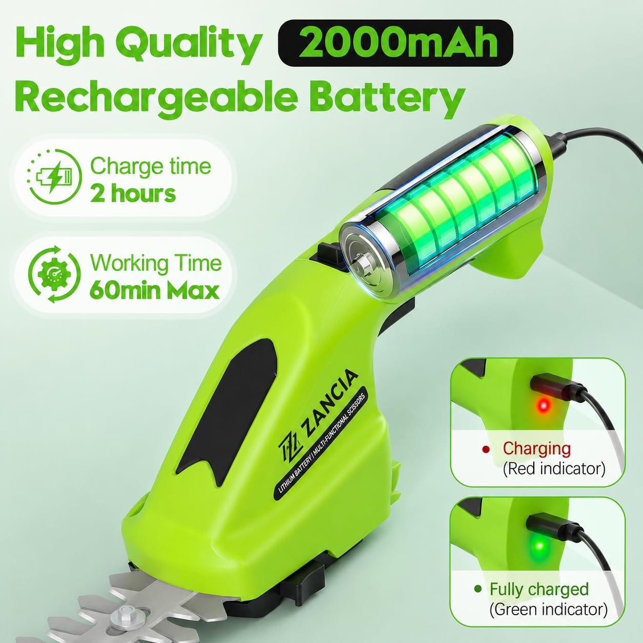 2-in-1 Cordless Hedge Trimmer, Handheld Shrub Trimmer, 8.4V Battery, Dual-Edge Blade, Lightweight Grass Shears for Lawn, Garden & Shrubs, Easy One-Hand Operation. - Image 6