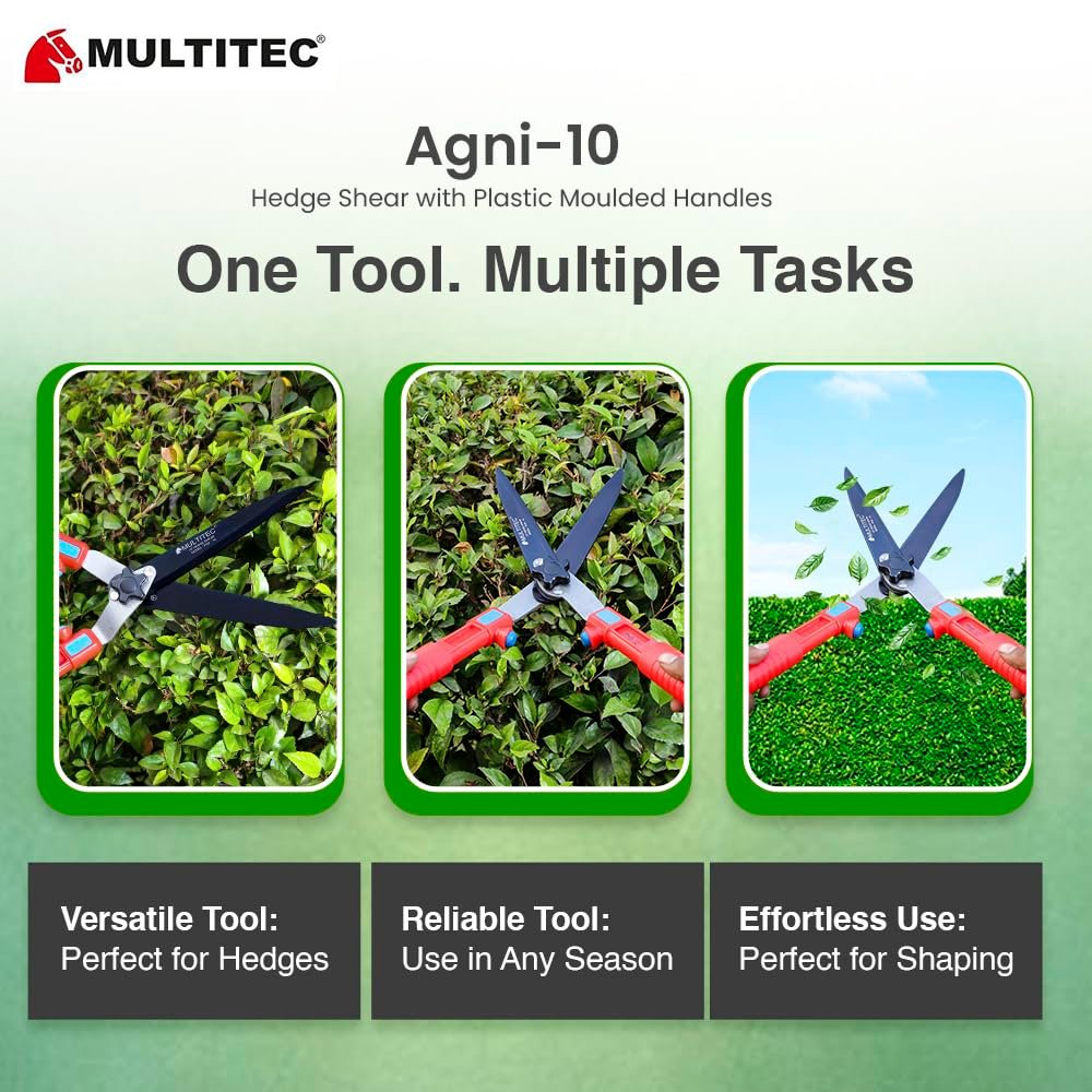 MULTITEC 10-Inch Hedge Shears | Heavy Duty Plant Cutter with Sharp Carbon Steel Blade & Ergonomic Plastic Handles | Garden Scissors for Hedge, Bush, Shrub & Plant Pruning | Manual Garden Cutter - Image 5