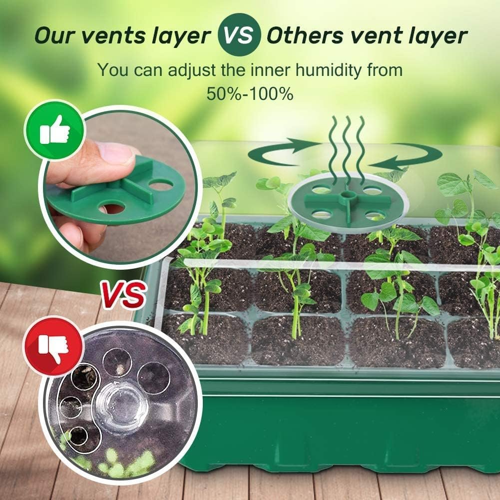 ® Seed Starter Tray Seedling Starter Kits, Plant Starter Kit with Humidity Domes and Base Indoor Greenhouse Mini Propagator Station for Seeds Growing Starting (12 Cells per Tray) (Pack of 1) - Image 2