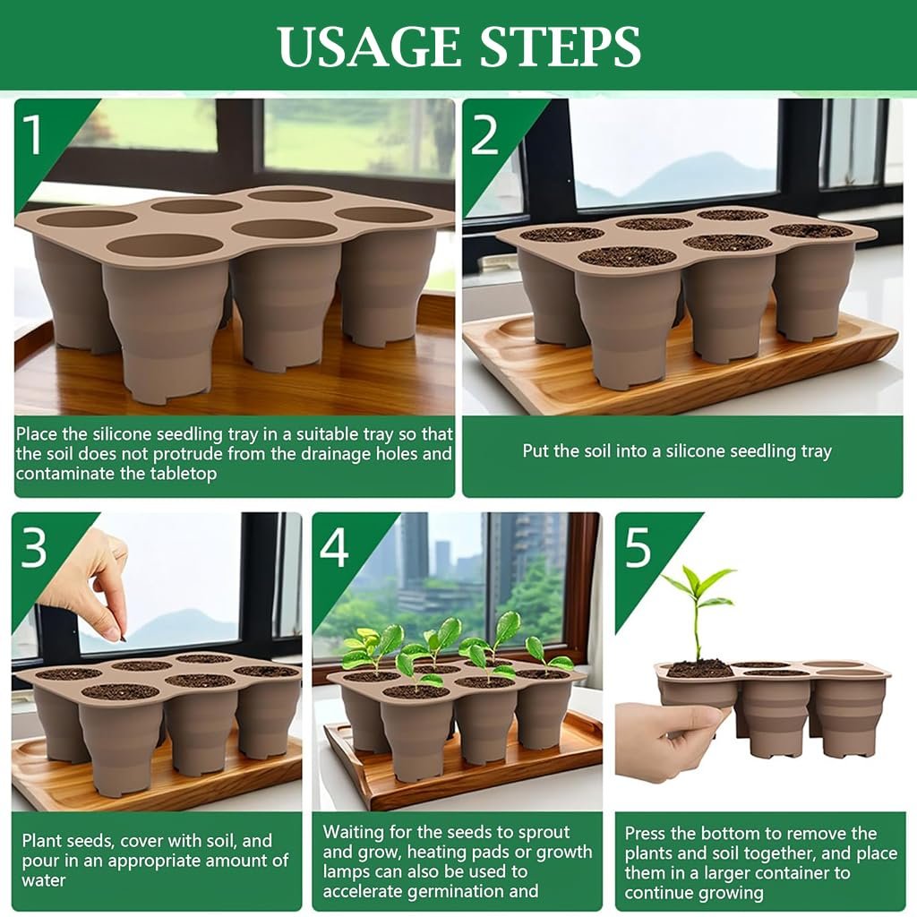 Silicone Seedling Tray, 6 Cell Reusable Germination Starter - Image 6