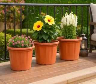 UV Treated Gardening Pots and Planters for Plants (12 inch Brown/Terracotta Color Set of 3 Plastic Pots)