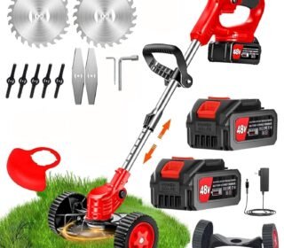 Electric Wireless Rechargeable Edge Cutter 48V - 25cm Cutting Width | 2-in-1 Mower & Trimmer | Adjustable Height | 3 Blade Types | Lightweight & Portable | Lawns & Gardens.